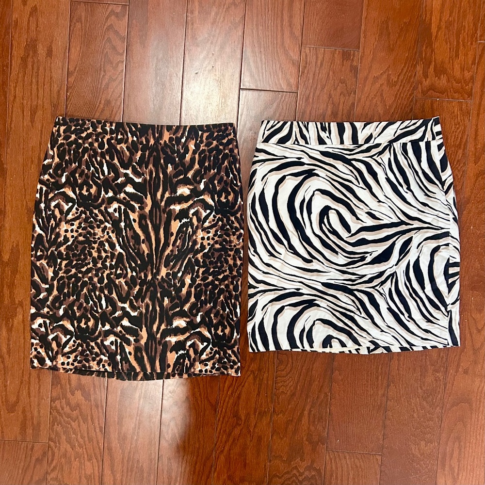 2 Skirts Talbots Ann Taylor LOFT Animal Print Abstract Pattern Black White Tan